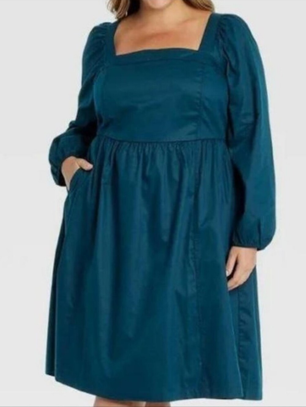 NWT Ava & Viv Teal Long Sleeve Square Neck Midi Dress Size 3X